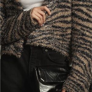 Pilcro Fuzzy Black and gold Sweater Cardigan
